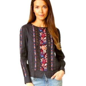 Love Sam Black Embroidered Boho Blouse XS